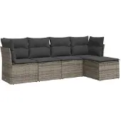 vidaXL 5-delige tuinmeubelset met kussens, grijs, polyrotan