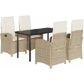 vidaXL 5-delige tuinset met kussens, beige, polyrotan