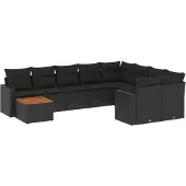 vidaXL 10-delige loungeset voor de tuin met kussens, zwart, polyrotan