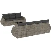 vidaXL 8-delige tuinmeubelset met kussens, grijs, polyrotan