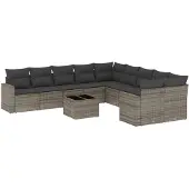 vidaXL 11-delige Loungeset met kussens poly rattan grijs