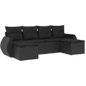 vidaXL 6-delige Loungeset met kussens poly rattan zwart