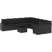vidaXL 11-delige Loungeset met kussens poly rattan zwart