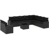 vidaXL 11-delige Loungeset met kussens poly rattan zwart