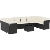 vidaXL 11-delige Loungeset met kussens poly rattan zwart