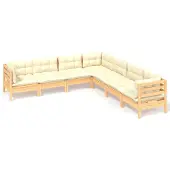 vidaXL 7-delige Loungeset met crèmekleurige kussens massief grenenhout