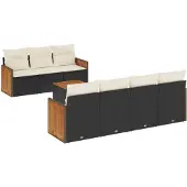 vidaXL 8-delige tuinmeubelset met kussens, zwart, polyrotan