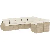 vidaXL 9-delige tuinmeubelset met kussens, beige, van polyrotan