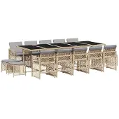 vidaXL 15-delige tuinset met kussens, beige, van polyrotan