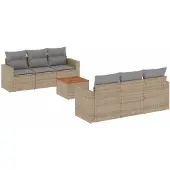 vidaXL 7-delige tuinmeubelset met kussens, beige, van polyrotan
