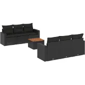 vidaXL 7-delige Loungeset met kussens poly rattan zwart