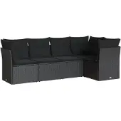 vidaXL 5-delige Loungeset met kussens poly rattan zwart