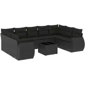 vidaXL 10-delige Loungeset met kussens poly rattan zwart