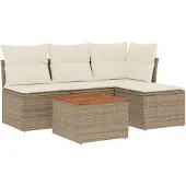 vidaXL 5-delige Loungeset met kussens poly rattan beige
