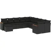 vidaXL 11-delige tuinmeubelset met kussens, zwart, polyrotan