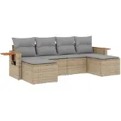 vidaXL 6-delige tuinmeubelset met kussens, beige, polyrotan