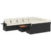 vidaXL 11-delige tuinmeubelset met kussens, zwart, polyrotan