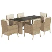 vidaXL 7-delige tuinset met kussens, beige, van polyrotan