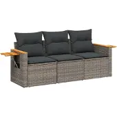 DKD Home Decor 3-delige tuinmeubelset met sofa en kussens, grijs, van polyrotan