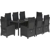 vidaXL 9-delige tuinset met kussens, zwart, van polyrotan