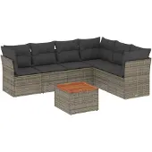 vidaXL 7-delige tuinmeubelset met kussens, grijs, polyrotan