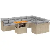 vidaXL 10-delige Loungeset met kussens poly rattan beige