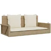 vidaXL Schommelbank met kussens 119x56x48 cm poly rattan beige