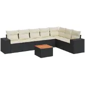vidaXL 8-delige tuinmeubelset met kussens, zwart, polyrotan