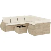 vidaXL 9-delige tuinmeubelset met kussens, beige, van polyrotan
