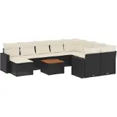 vidaXL 11-delige Loungeset met kussens poly rattan zwart