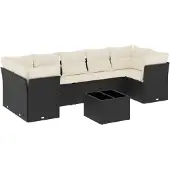 vidaXL 8-delige Loungeset met kussens poly rattan zwart