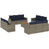 vidaXL 13-delige loungeset voor de tuin met kussens, grijs, polyrotan