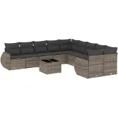 vidaXL 11-delige tuinmeubelset met sofa en kussens, lichtgrijs, polyrotan