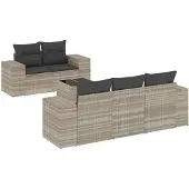 vidaXL 6-delige Loungeset met kussens poly rattan lichtgrijs