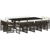 vidaXL 13-delige Tuinset met kussens poly rattan bruin