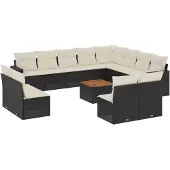 vidaXL 13-delige Loungeset met kussens poly rattan zwart