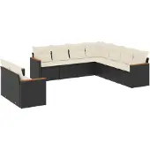 vidaXL 9-delige tuinmeubelset met kussens, zwart, polyrotan