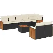 vidaXL 9-delige Loungeset met kussens poly rattan zwart
