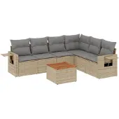 vidaXL 7-delige Loungeset met kussens poly rattan beige