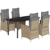 vidaXL 5-delige Tuinset met kussens poly rattan beige