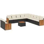 vidaXL 12-delige loungeset voor de tuin met kussens, zwart, polyrotan