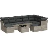 vidaXL 10-delige Loungeset met kussens poly rattan lichtgrijs
