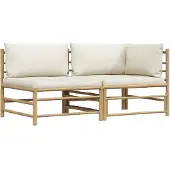 vidaXL 2-delige Loungeset met crèmewitte kussens bamboe