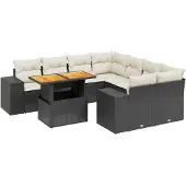 vidaXL 9-delige Loungeset met kussens poly rattan zwart