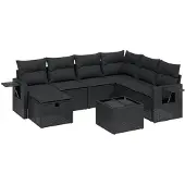 vidaXL 8-delige tuinmeubelset met kussens, zwart, polyrotan