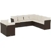 vidaXL 9-delige Loungeset met kussens poly rattan bruin