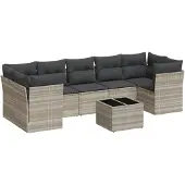 vidaXL 8-delige tuinmeubelset met kussens, lichtgrijs, polyrotan