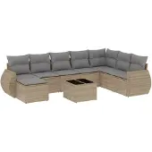 vidaXL 9-delige Loungeset met kussens poly rattan beige