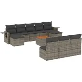 vidaXL 11-delige loungeset voor de tuin met kussens, grijs, polyrotan