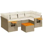 vidaXL 7-delige tuinmeubelset met kussens, beige, van polyrotan